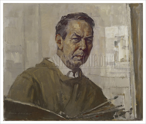 Self-portrait in oil - pallette and brushes
