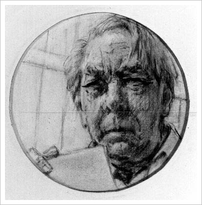 Self-portrait in round mirror