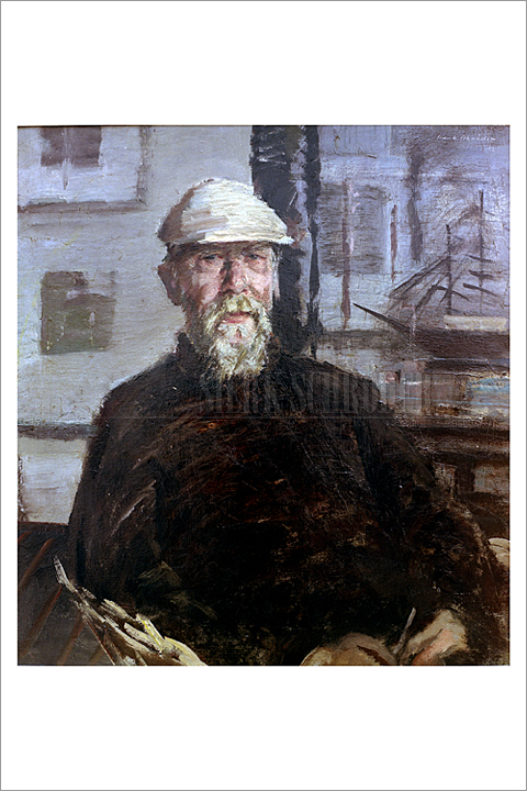 Dirk Nijland with cap, painted by Sierk Schröder